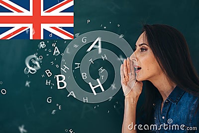 School, English lesson ourse of studying a foreign language. Stock Photo