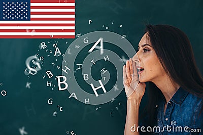 School, English lesson ourse of studying a foreign language. Stock Photo