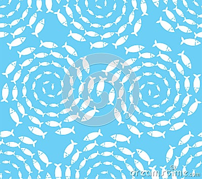 School of fish circular pattern seamless. Fishes swarm circle background. Baby fabric texture Vector Illustration