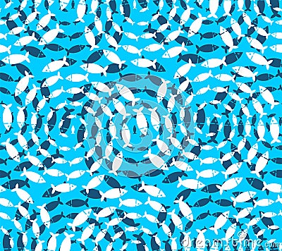 School of fish circular pattern seamless. Fishes swarm circle background. Baby fabric texture Vector Illustration