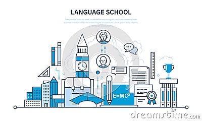 School foreign language learning, modern education, distance , communication Vector Illustration
