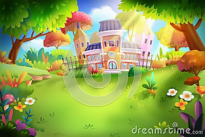 School in the Forest with Fantastic, Realistic Style Stock Photo