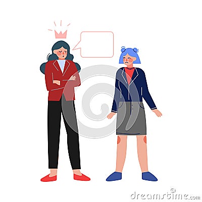 School Girl Bullying Her Classmate, Teenage Communication Problems Concept Vector Illustration Vector Illustration