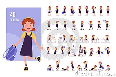 School girl character set Vector Illustration