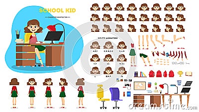 School girl character set for the animation Vector Illustration