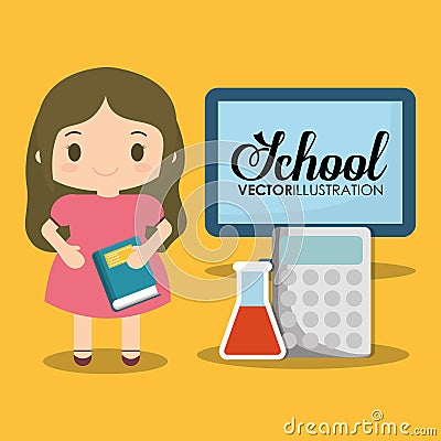 School girl computer calculator test tube Vector Illustration