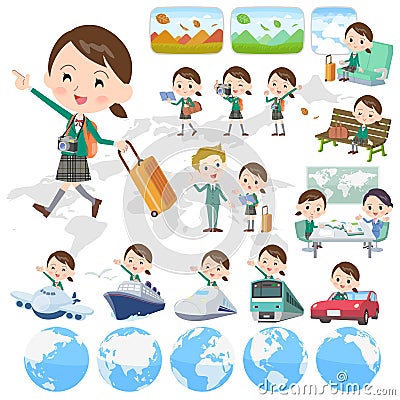 School girl Green Blazer travel Vector Illustration