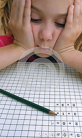 School girl in problems with math Stock Photo