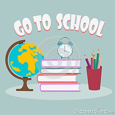 School globe books and alarm clock Vector Illustration