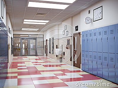 School hallway interior Cartoon Illustration