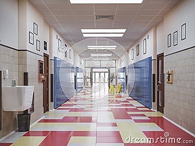 School hallway interior Cartoon Illustration