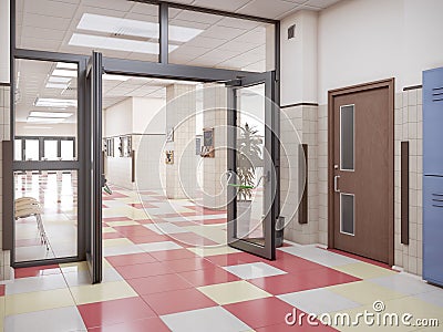 School hallway interior Cartoon Illustration