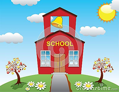 School house and apple trees Vector Illustration