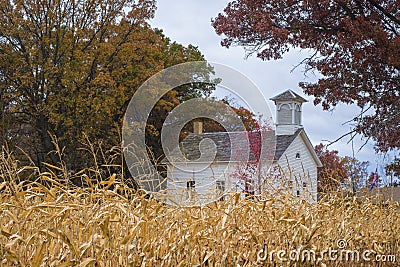 School house, autumn corn field Stock Photo