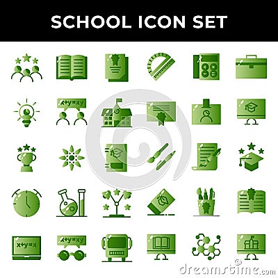 School icon set include graduation,study,certificate,creativity,discuss,school,award,education,book,clock,laboratory,studying, Vector Illustration