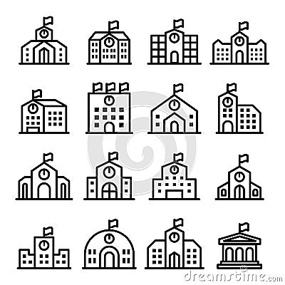 School icon set in thin line style Vector Illustration