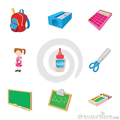 School icons set, cartoon style Vector Illustration