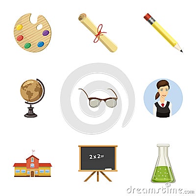 School icons set, cartoon style Vector Illustration