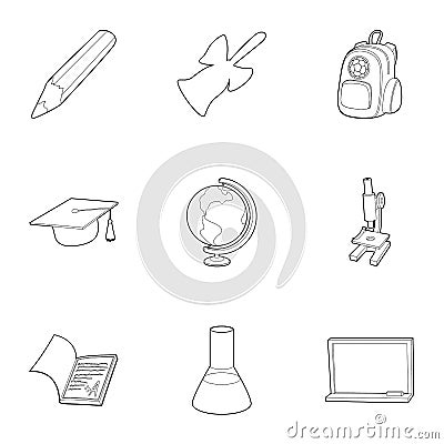 School icons set, outline style Vector Illustration