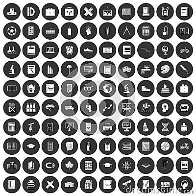 100 school icons set black circle Vector Illustration