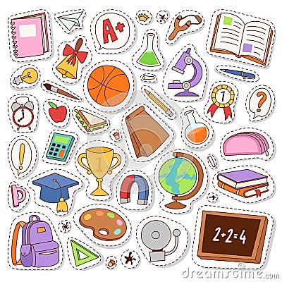 School icons vector stickers. Vector Illustration