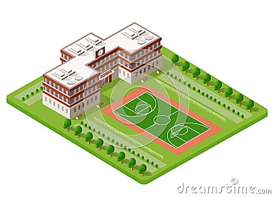 School isometric building study education Vector Illustration