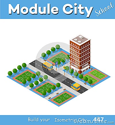 School isometric building study education Vector Illustration