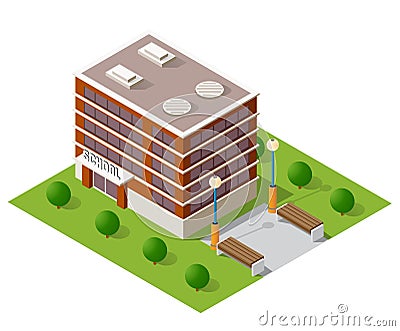 School isometric building study education Vector Illustration