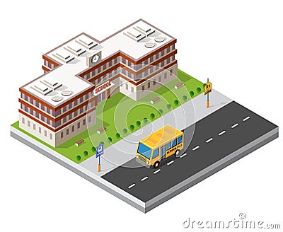 School isometric building study education Vector Illustration