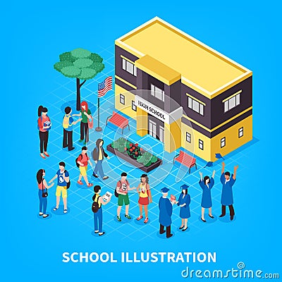 School Isometric Illustration Vector Illustration