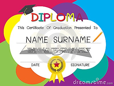 School And Kid Diploma Certificate Design Template Vector Illustration