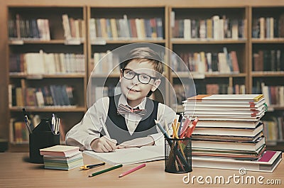 School Kid Education, Student Child Write Book, Little Boy Stock Photo