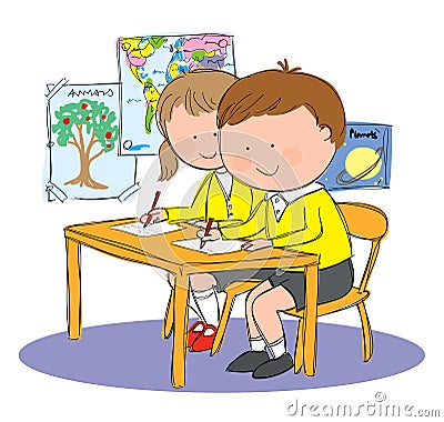 School Kids Classroom Vector Illustration