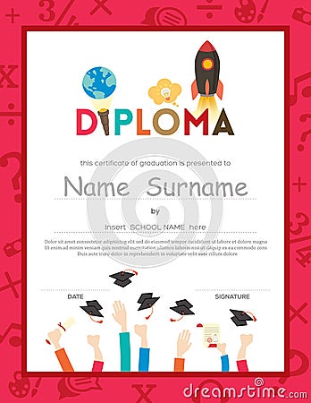 School Kids Diploma certificate background Vector Illustration