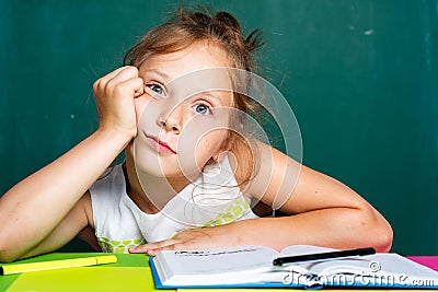 School kids. Hard learning and education kids concept. Back to school. First school day. Schoolkid or preschooler learn. Stock Photo
