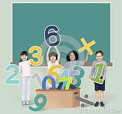 School kids learning mathematics with numbers Stock Photo