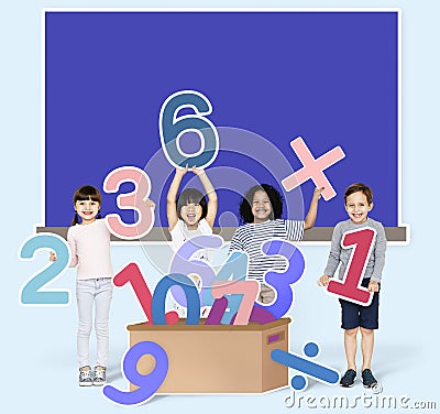 School kids learning mathematics with numbers Stock Photo