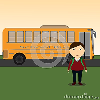 school Kids Riding School Bus Cartoon Illustration