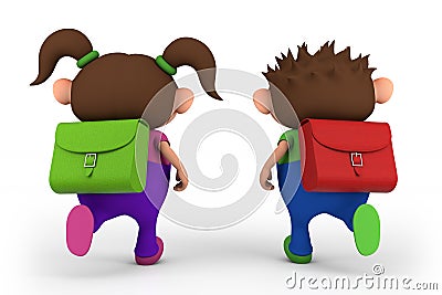 School kids running Cartoon Illustration