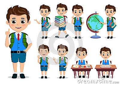 School kids student vector characters set. Back to school boy cartoon characters Vector Illustration