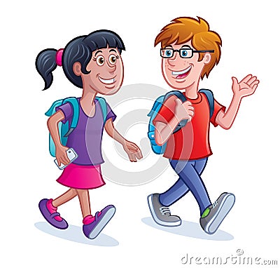 School Kids Walking with Backpacks Stock Photo