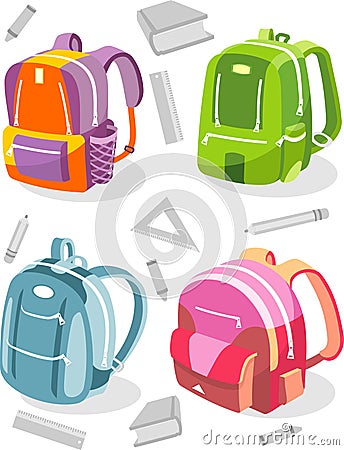 School Knapsack Set Vector Illustration