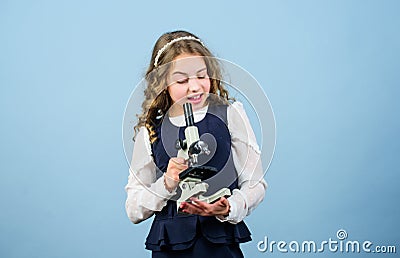 School laboratory. Chemical analysis. Harmful and vital options of chemical solute. Girl school study chemical liquids Stock Photo