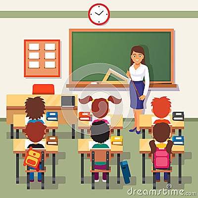 School lesson. Little students and teacher Vector Illustration