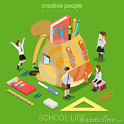 School life education accessory flat 3d isometric vector Vector Illustration