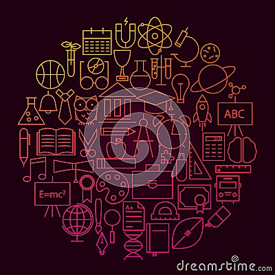 School Line Icon Circle Concept Vector Illustration