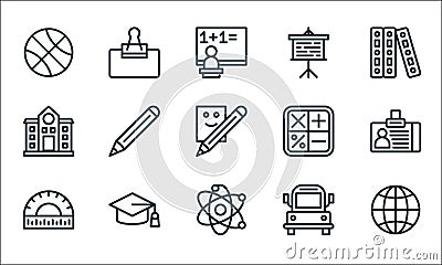 School line icons. linear set. quality vector line set such as internet, science, protractor, bus, degree, school, calculator, Vector Illustration