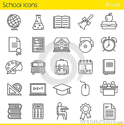 School linear icons set Vector Illustration