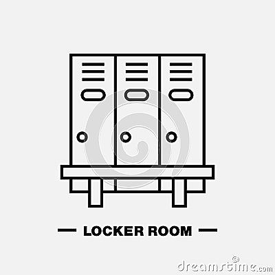 School locker room vector icon. Cloakroom sign, wardrobe thin line pictogram. Interior illustration Vector Illustration