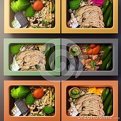School lunch box with sandwich, vegetables Stock Photo